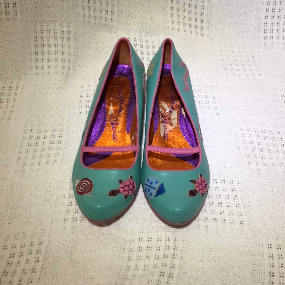 IRREGULAR CHOICE TURQUOISE KITTEN HEEL SIZE 7
